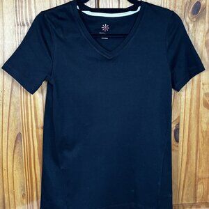 Isaac Mizrahi Live! Essentials Women's XXS Black V-Neck Short Sleeve T-Shirt Top